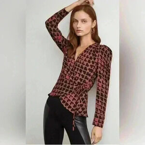 BCBGMaxAzria Surplice Blouse Long Sleeve Size Large